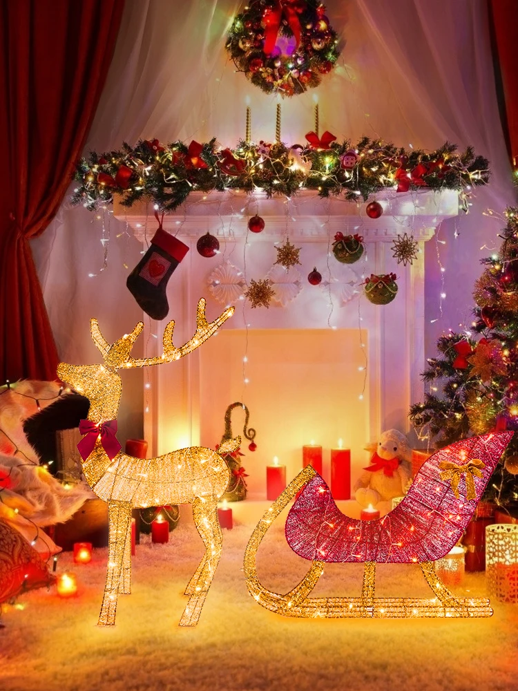 Рождественский набор украшений для двора с подсветкой и оленями саней 20