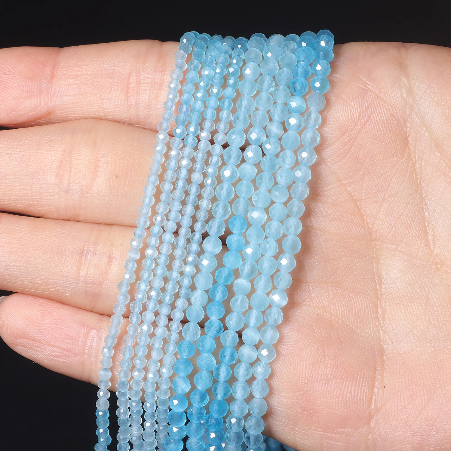 

Wholesale 2/3MM Faceted Cat Eye Beads Natural Blue Stone Beads For Jewelry Making DIY Bracelet Necklace Findings 15''