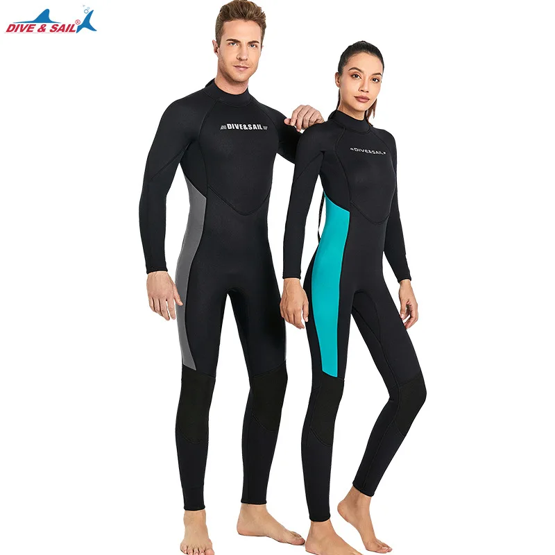 Men Ladies Plus Size Neoprene Wetsuit Soft Comfortable Snorkel Diving Jumpsuit One-Piece Long Sleeve Thermal Surf Suit Swimwear
