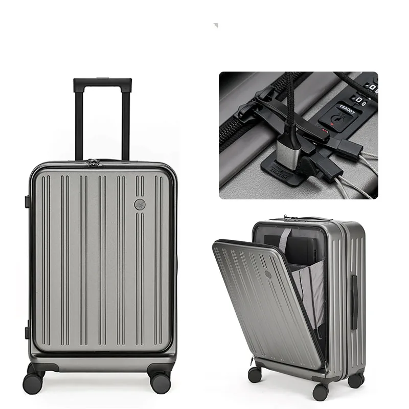 

Travel Suitcase Women Durable Rechargeable Front Open Multifunctional Small Boarding Cabin Light Trolley Luggage G2120-G2124