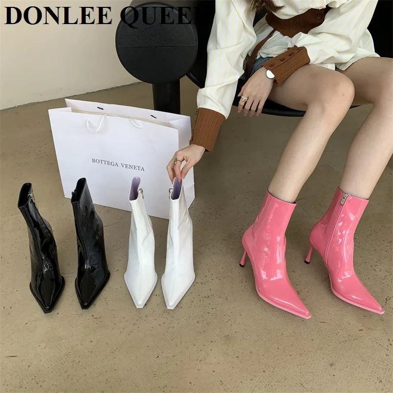 

2022 New Arrivals Women Ankle Boots Pointed Toe Short Boots Fashion High Heel Chelsea Booties Winter Shoes Female Botas De Mujer