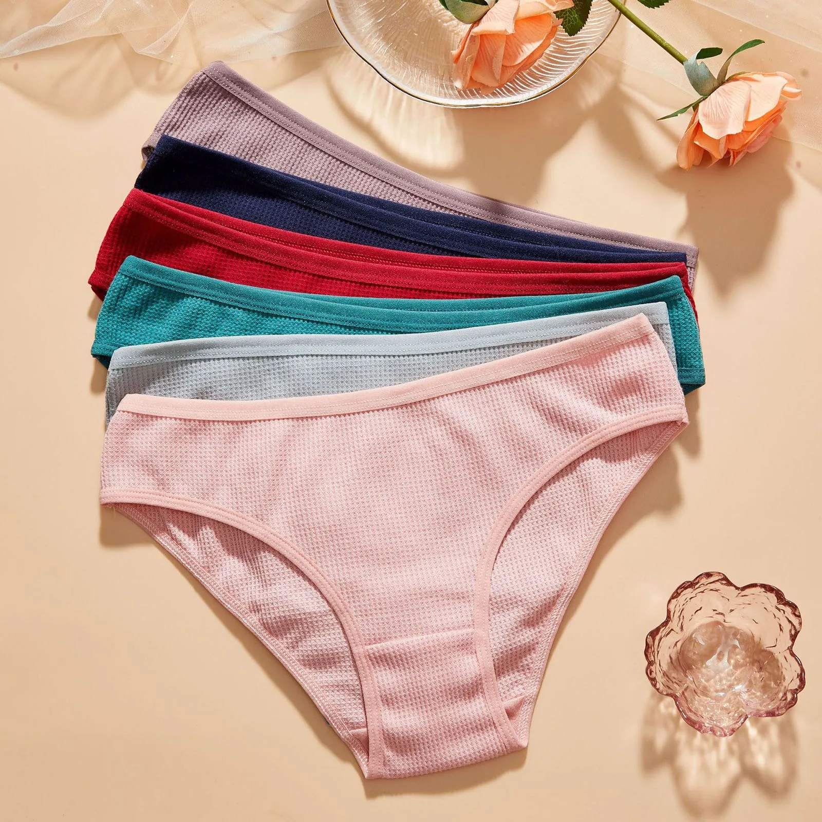 

Women Sexy Underwear Solid Color Striped Panties Cotton Low Waist Female Briefs Underpants Comfort Breathable Lingerie Intimates