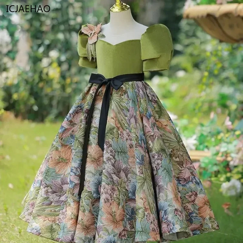 Детское лоскутное платье с цветочным принтом и бантом детское винтажные бальные