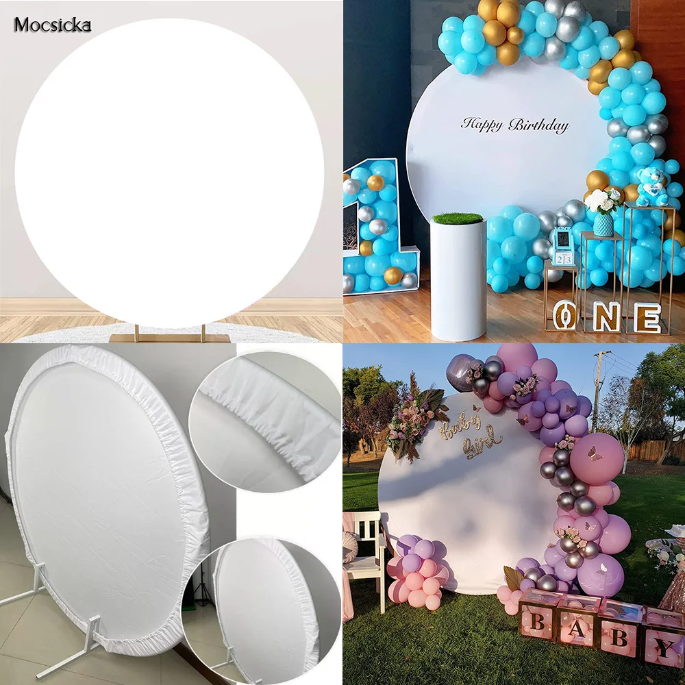 

Mocsicka White Round Backdrop Kids Birthday Party Decorations Baby Shower Background Wedding Elastic Circle Cover Supplies