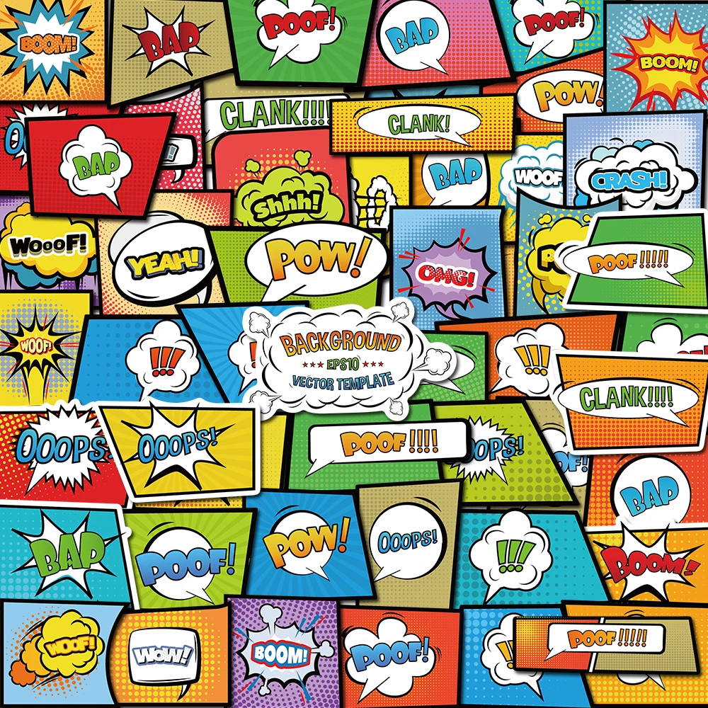 

10/53pcs Bomb Word Cartoon Stickers for Laptop Luggage Motorcycle Diary Planner Skateboard Waterproof Packs Decal Toys