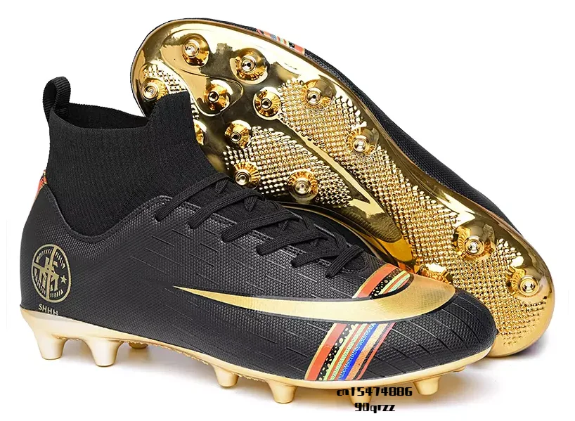 White Golden Men Football Boots High Ankle Soccer Shoe Women Soft Groud Man Trainer Gym Botas De Futbol Socks Cleats Training