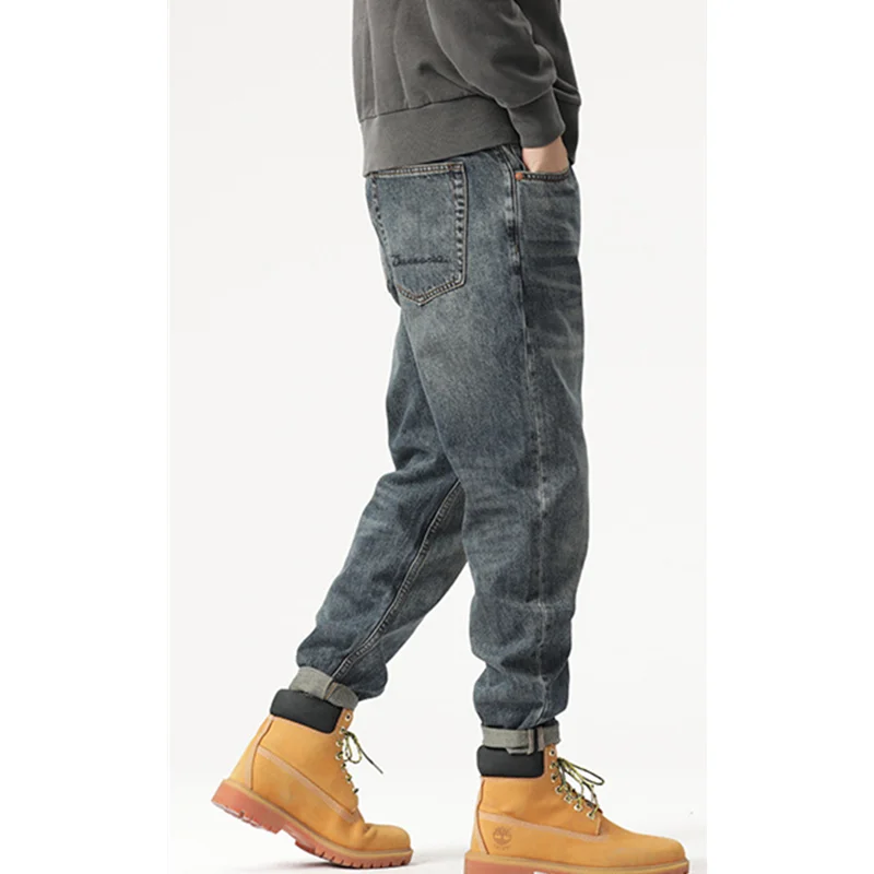 Men Clothing 2022 New Pattern Recreational Vintage Nostalgia Blue Jeans Straight Cylinder Loose Street Trousers Autumn Female