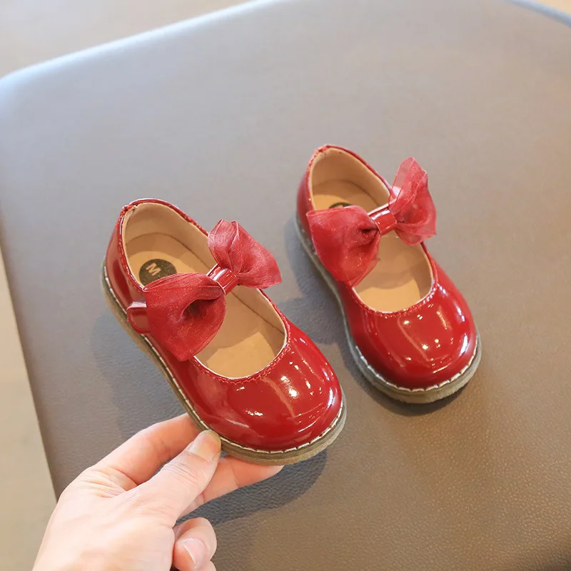 

Girls Princess Shoes 2022 Spring Fashion Children Soft Britain Style Cute with Bow Little Girls Dancing Shoes For party wedding
