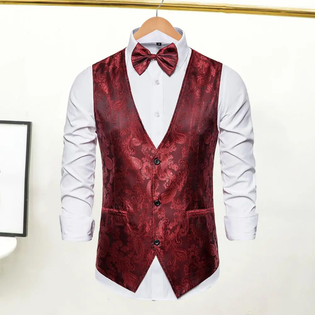 

Men Suit Vest Formal Suit Vest Vintage Print Men Suit Vest V Neck Buttons Sleek Cardigan For Formal Events Weddings Men Vest