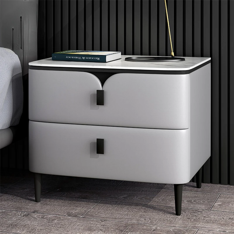 

Solid Wood Bedside Table Leather Modern Luxury White Nightstand for Bedroom Modern Bedside Cabinet Tables De Nuit Furniture