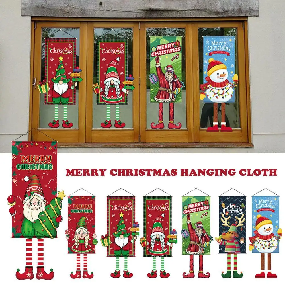 

Merry Christmas Hanging Cloth Creative Poster Cartoon Background Fabric Christmas Decor For Home Shop Pendants Santa Claus 2023