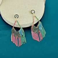 summer long rhinestones tassel drop earrings for woman multicolor jewelry 2022 new korean temperament luxury catwalk earrings