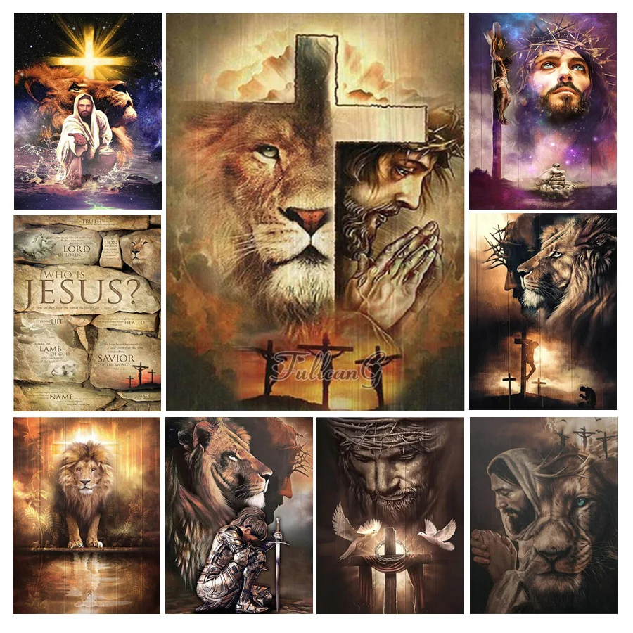 

5d Diamond Painting Religion Jesus Full Rhinestone Embroidery Lion Diy Cross Stitch Kits Mosaic Jesus Portrait Wall Arts AA4257