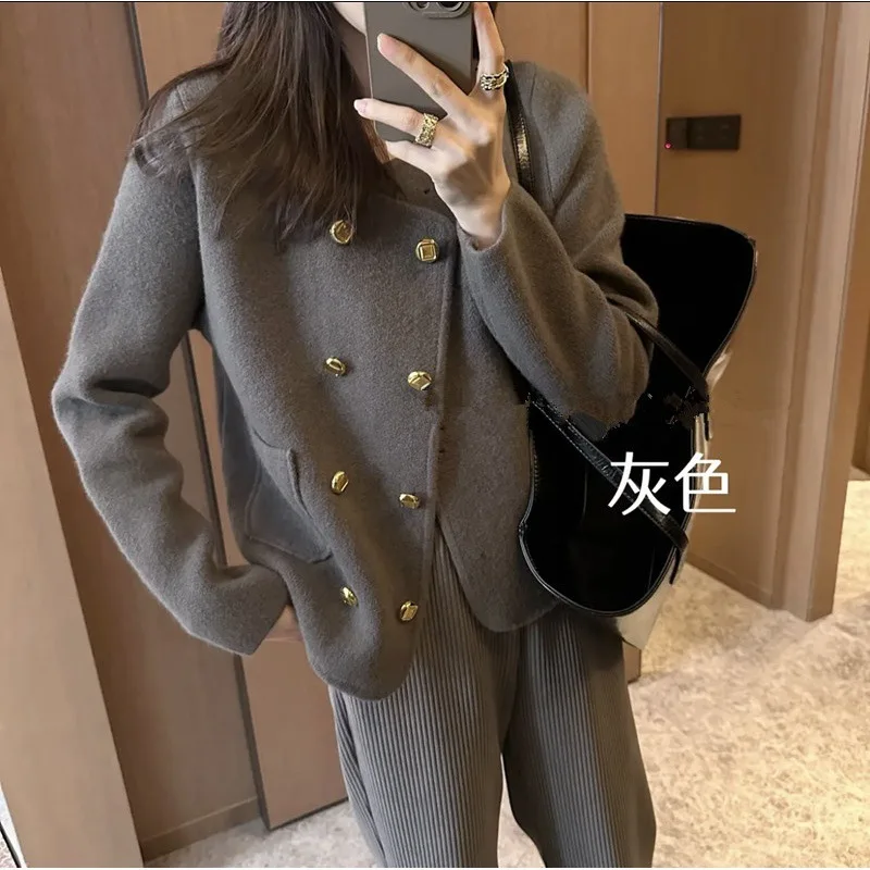 

Осень-зима 2023, высококачественный вязаный свитер в классическом стиле, пальто, женский новый приталенный двубортный топ, Женская куртка