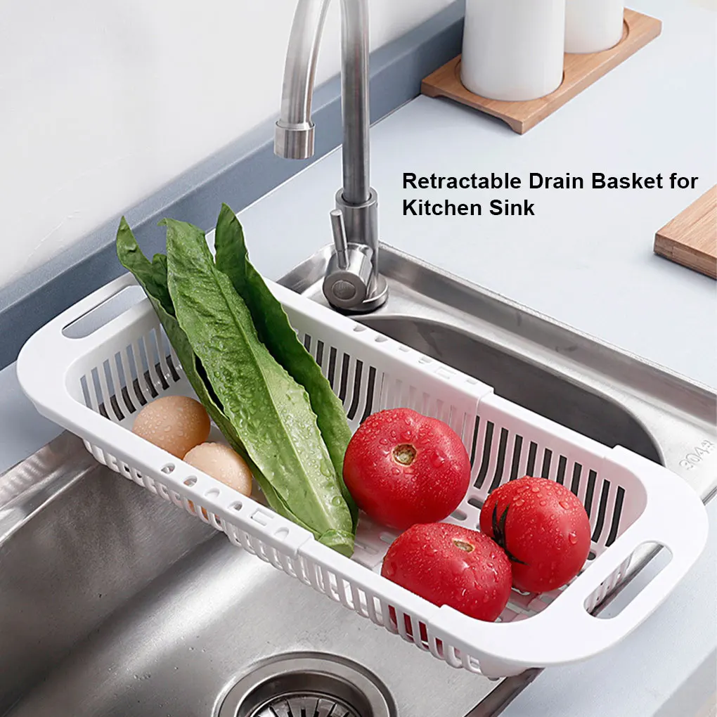 

Extendable Drain Basket Washing Strainer Fruits Vegetables Food Over Sink Colander Tableware Drying Rack Kitchen Accessories