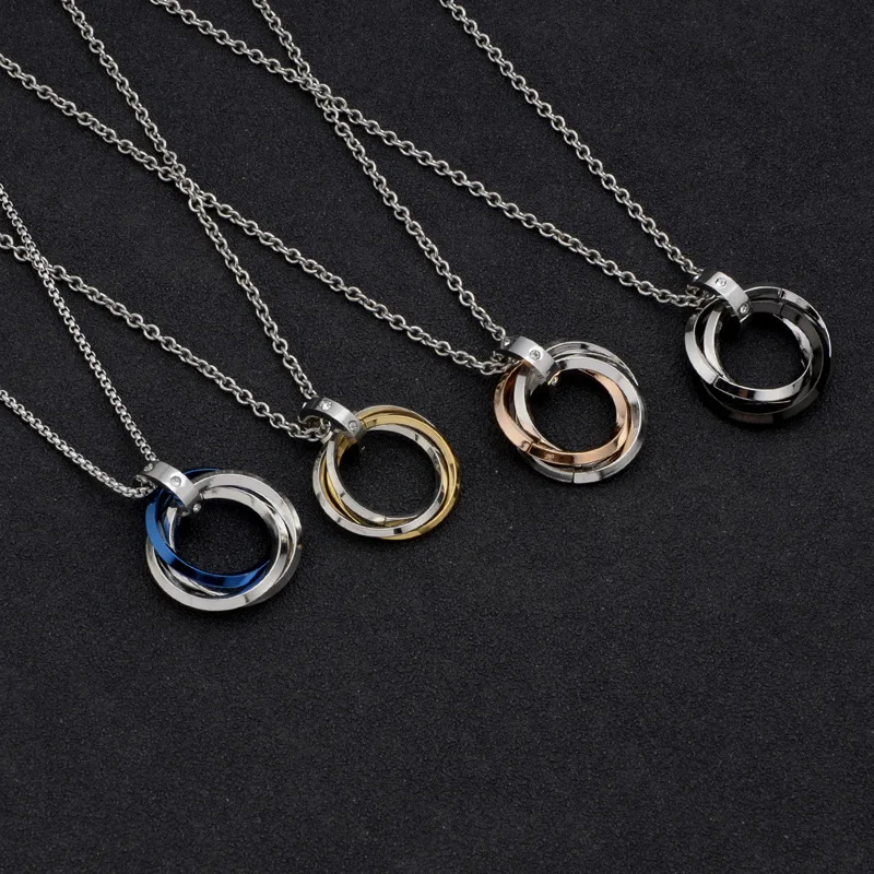 

Fashion Stainless Steel Jewelry Russian Ring Necklace 3 Circles Inlock Infinity Drop Pendant Men Aesthetic Accessories Gift