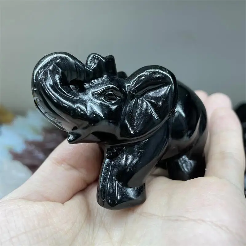

1PC Natural Obsidian Gemstone Elephant Carving Healing Crystal Animals Statues Reiki Stones Lucky Decoration