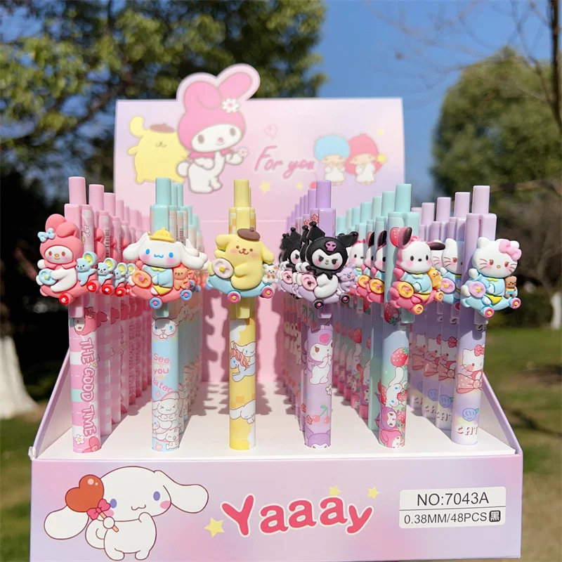 

36-48pcs Lovely Sanrio Cartoon Series Roller Ball Pen Creative Airplane Sports Car Styling Melody Kuromi Stationery Wholesale