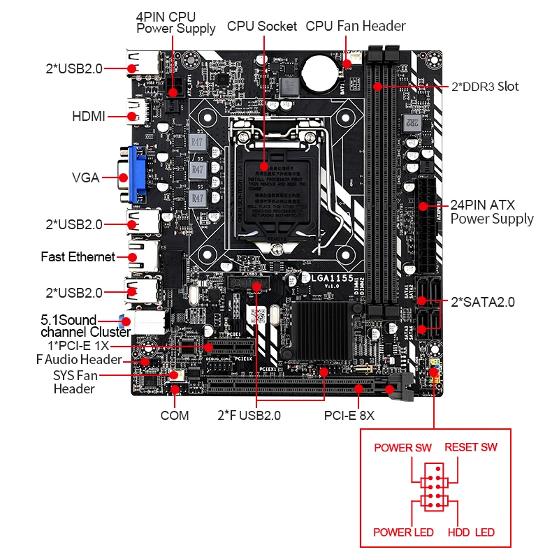 Материнская плата Kllisre H61 LGA 1155 DDR3 двухканальная память 16 Гб для процессора Intel LGA1155