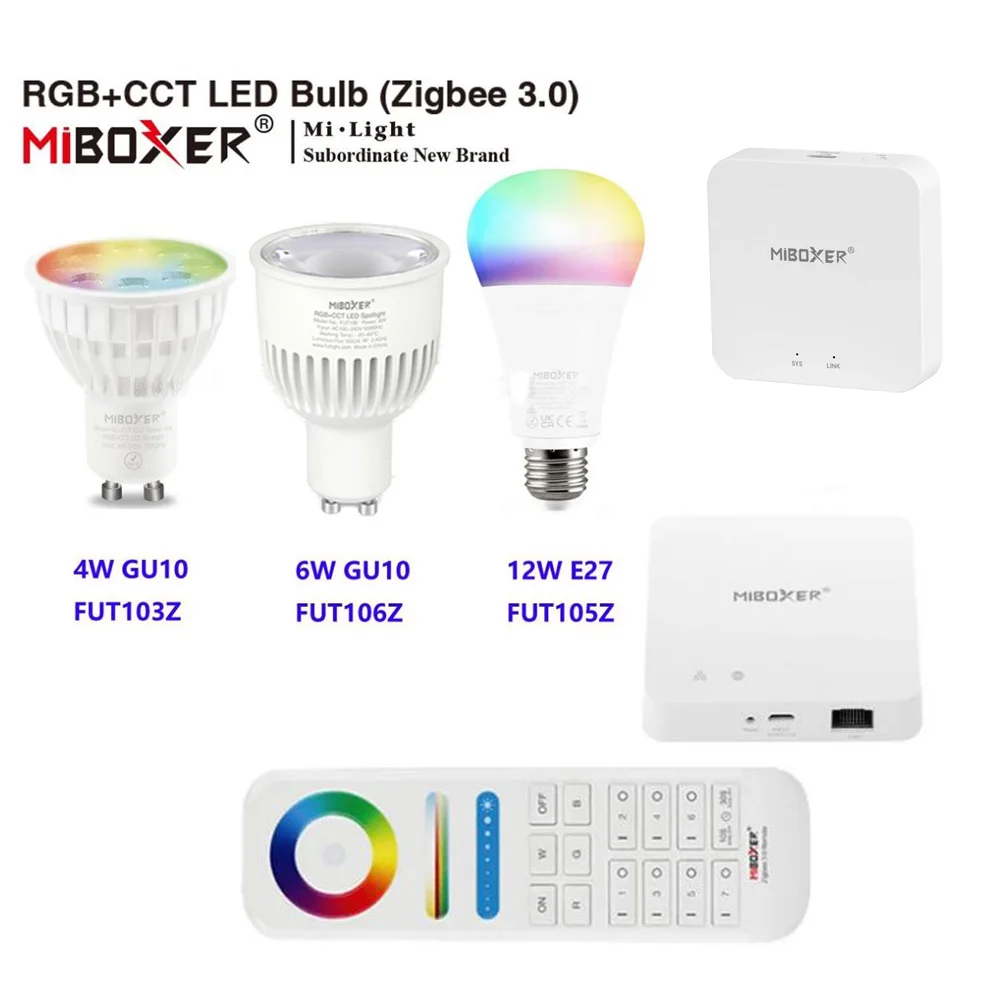 Светодиодная лампа Miboxer Zigbee 3.0 RGBCCT FUT105ZR E27 12 Вт FUT103ZR 4 FUT106ZR 6 GU10 WiFi Лампа Приложение