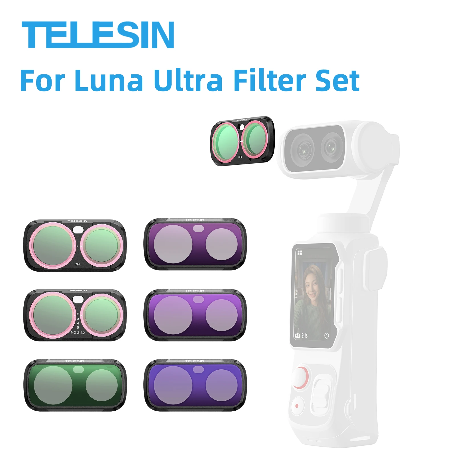 Фото Магнитные фильтры TELESIN CPL VND Black Diffusion 1/4 ND4/16/64 для Insta 360 Luna Ultra, комплект защитных фильтров для камеры №1