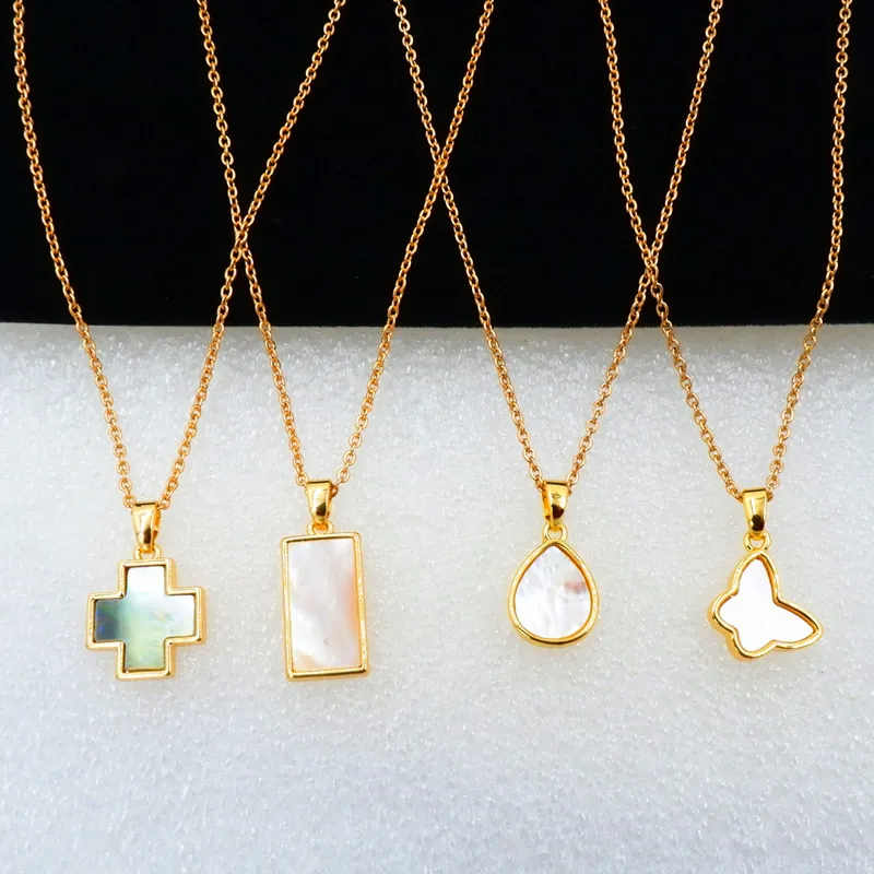 Ожерелье из натуральной белой раковины швабры, бабочки, Креста, квадратной формы, модные ювелирные изделия, звезда из нержавеющей стали для женщин, металлические аксессуары, подарки
