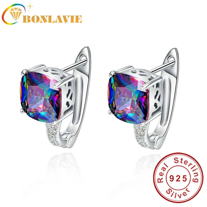 

925 Sterling Silver Earring Fashionable Pierced Ear Cuff Brand Fashion Jewelry for Women with 6.8ct Rainbow Topaz Stones