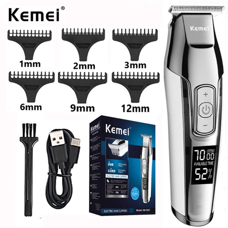 Kemei-5027 Professional Hair Clipper Beard Trimmer for Men Adjustable Speed LED Digital Carving Clippers Electric Razor