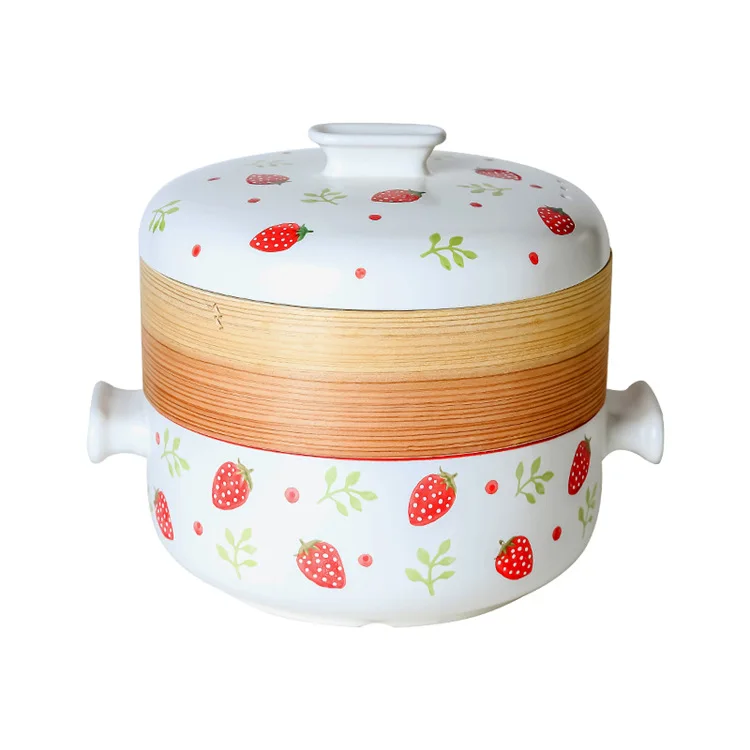 Hand Painted Casserole Hotel Commercial Open Fire High Temperature Resistant Household Ceramic Double Layer Small Steamer