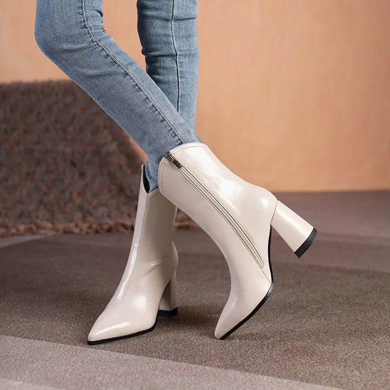 

Новинка Осень-зима 2022, женские ботинки, модные привлекательные и тонкие универсальные женские ботинки на тонком толстом каблуке с острым но...