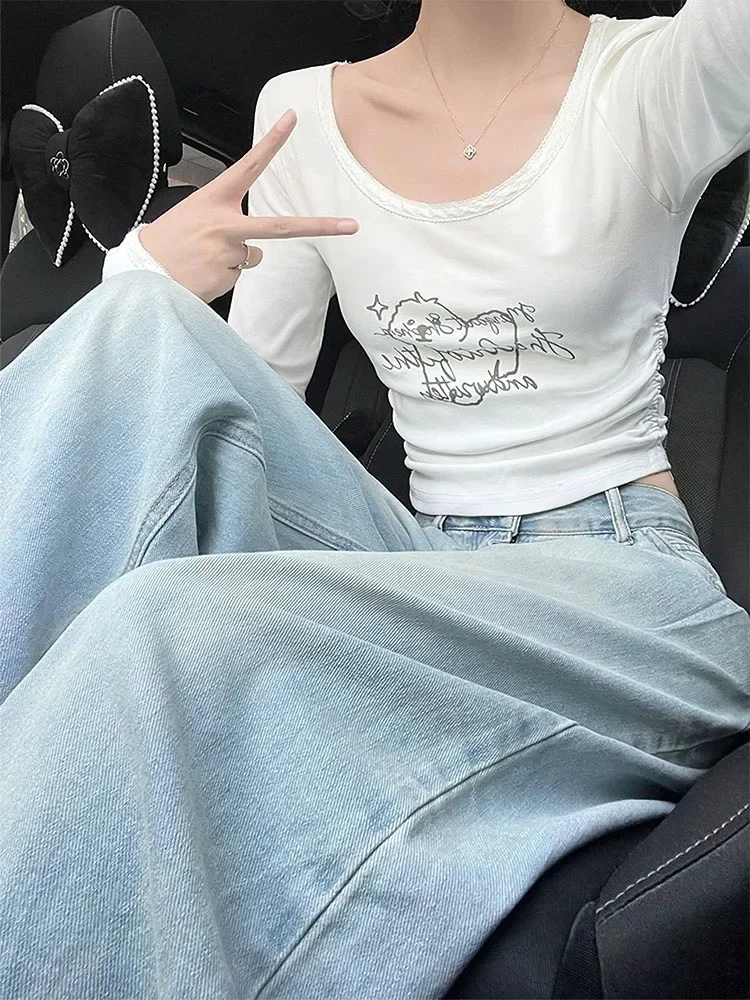 Модные уличные женские джинсы Slimr Синие Новые простые прямые брюки с высокой