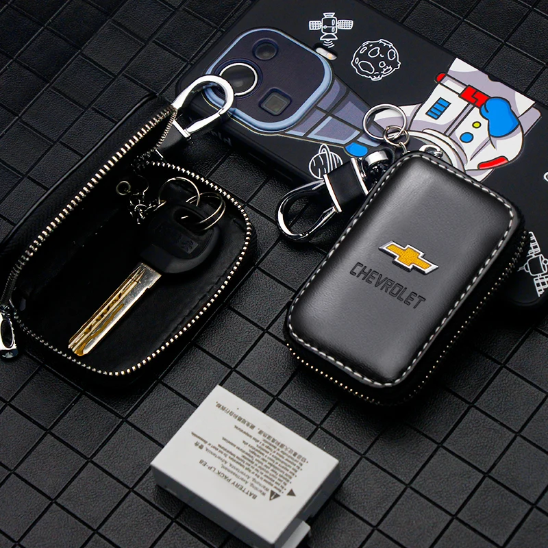 

Car Styling Key Case Remote Control Keychain Leather Zipper Key Wallet Covers For Chevrolet Cruze Captiva Lacetti Aveo Niva RV
