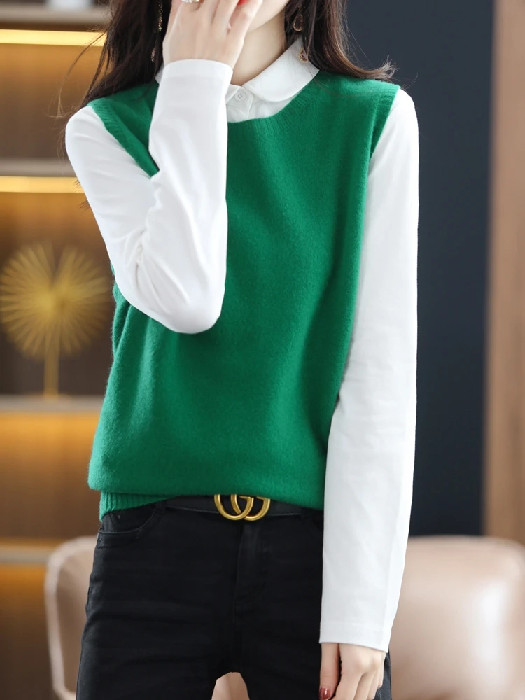 

Hot first line ready to wear 100% pure wool sweater Women's pullover vest knitted bottoming sweater Sleeveless coat fashionable