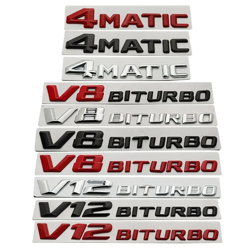 

V8 V12 BITRUBO 4MATIC Letters Emblem Badge for Mercedes Benz A/B/C/E/GLA/CLA/GLC/GLK/GLE series AMG Fender Side Car Styling