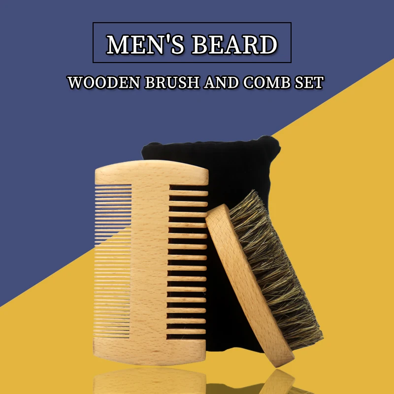 

Custom Logo 100% Boar Bristle Wood Handle Beard Brush And Comb Set Wooden Beard & Mustache Grooming Kit