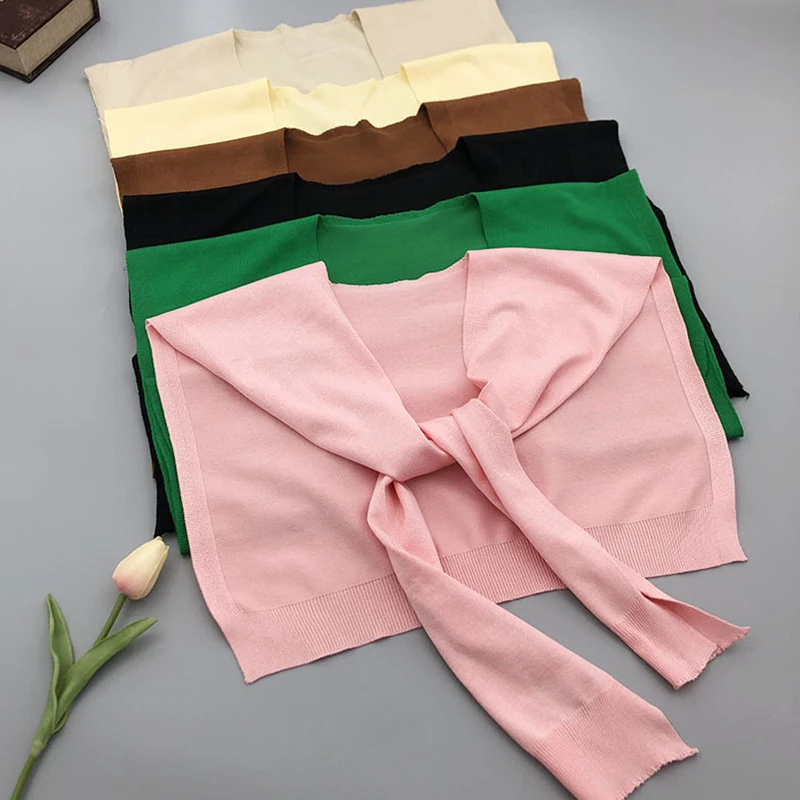 

Women Lapel False Collar Shawl Female Knitted Solid Color Fake Blouse Sweater Collar Decorative Detachable Collars Accessories