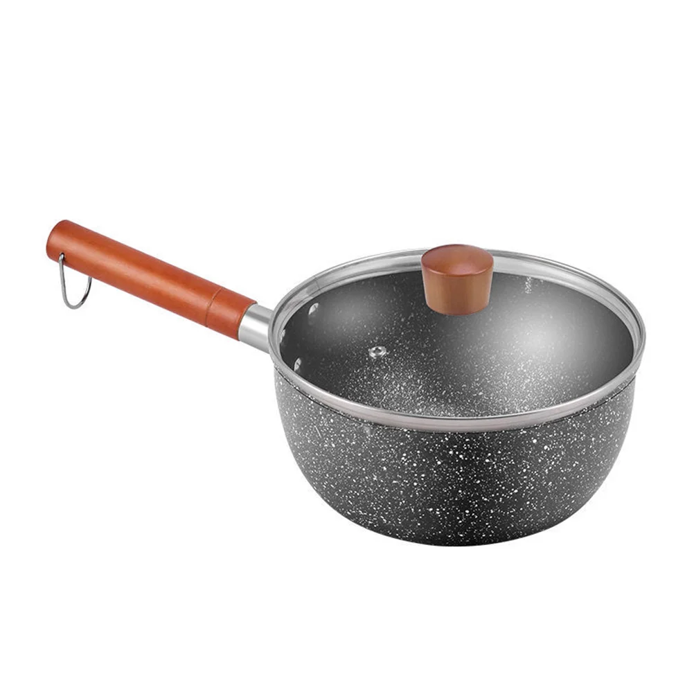 

1 Set of Iron Soup Pot Household Wooden Handle Noodle Pot with Lid Pot