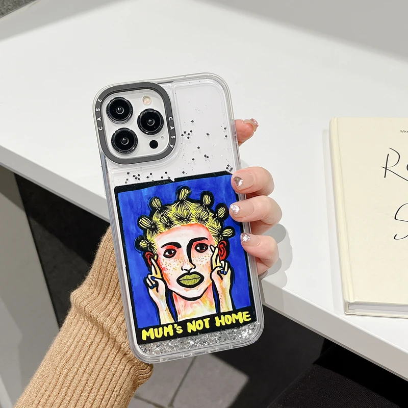 

Luxury Bling Glitter Liquid Quicksand Graffiti Girl Shockproof Phone Case For iPhone 11 12 13 Pro Xs Max Xr X PC+ TPU Cover Capa