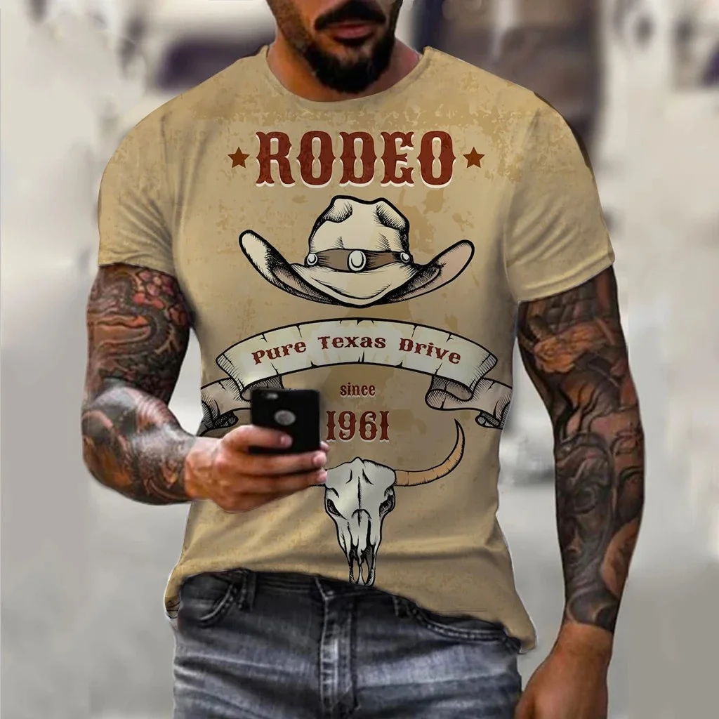 

Vintage Cowboy T Shirts For Mens Clothing Short-sleeved Tops Retro Summer Costume Loose Casual Streetwear 5xl Male Shirts Tees