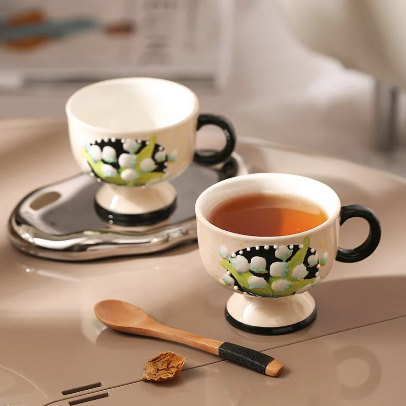 

Hand-painted Lily of The Valley Ceramic Coffee Cup Creative Afternoon Tea Flower Teacup Mug