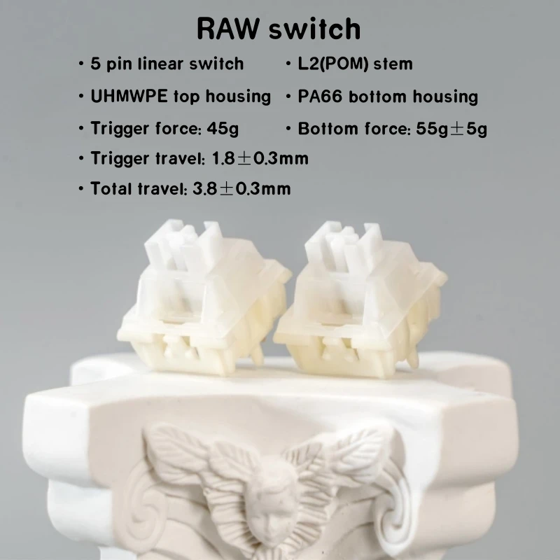 Фото KeyGeek Switch RAW 45g Линейные переключатели 5-контактный для игровой механической клавиатуры Набор клавиатуры «сделай сам» с возможностью горячей замены Заводская смазка №2