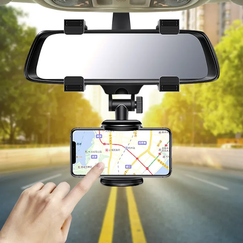 

Car Rearview Mirror Mount Mobile Phone Bracket Navigation GPS Stand Foldable Cell Phone Holder Multi-angle Adjustment Lazy Rack