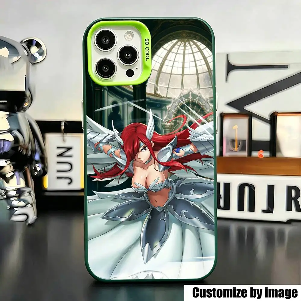 Фото Чехол для телефона с изображением персонажа аниме Fairy Tail Эрзы Скарлет для iPhone 17, 16, 15, 14, 13, 12, 11 Plus, Pro Max, XS, зеленый, серебристый №2
