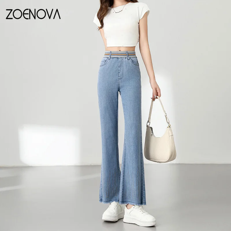 Женские узкие джинсы ZOENOVA летние облегающие брюки-клеш из ледяного шелка в стиле