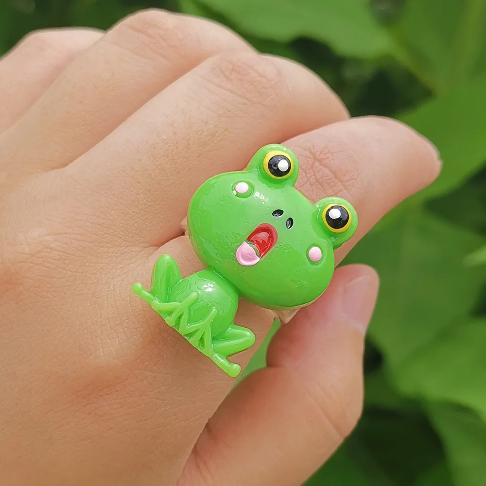

New Cute Green Little Frog Rings Cartoon Creative Funny Resin Ring For Women Men Personality Gifts Jewelry 2022