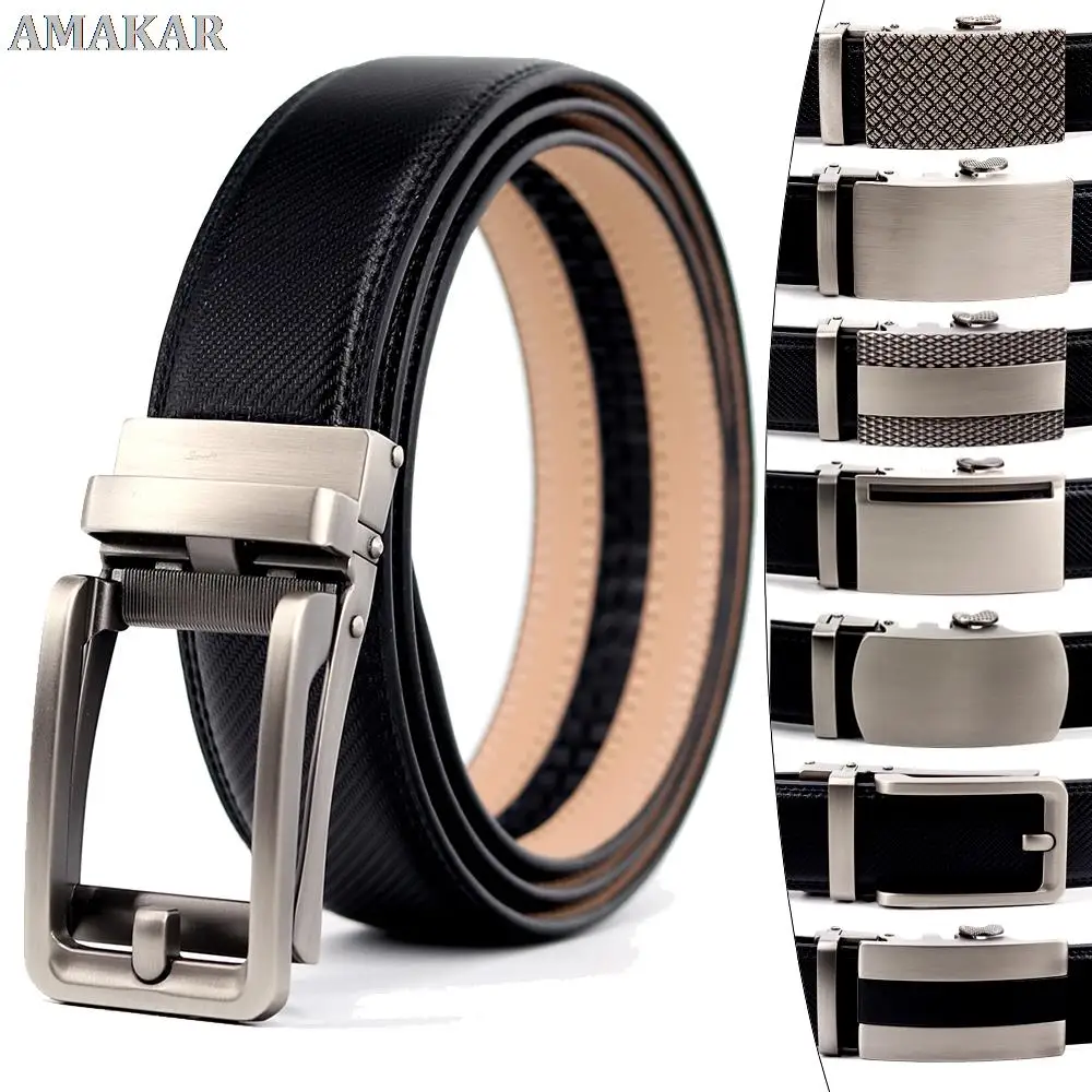 

Men 's Ratchet Cowhide Leather Belt Luxury Designer Automatic Buckle Brand Casual Simple Style Belt High Quality Alloy
