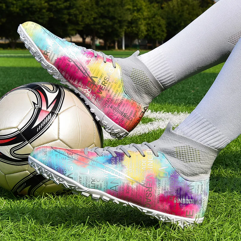 2022 Professional TF/FG Football Boots Men Society Soccer Cleats Fashion Colorful Print Soccer Shoes Men Training Sports Sneaker