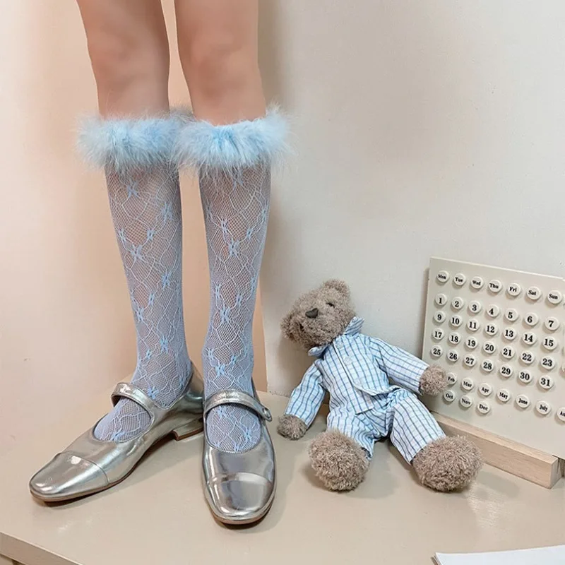 

Personality Girls Feather Socks Women Y2k Candy Mesh Lace Socks JK Lolita Girls Japanese Kawaii Cute Nylon Socks Stockings Sox