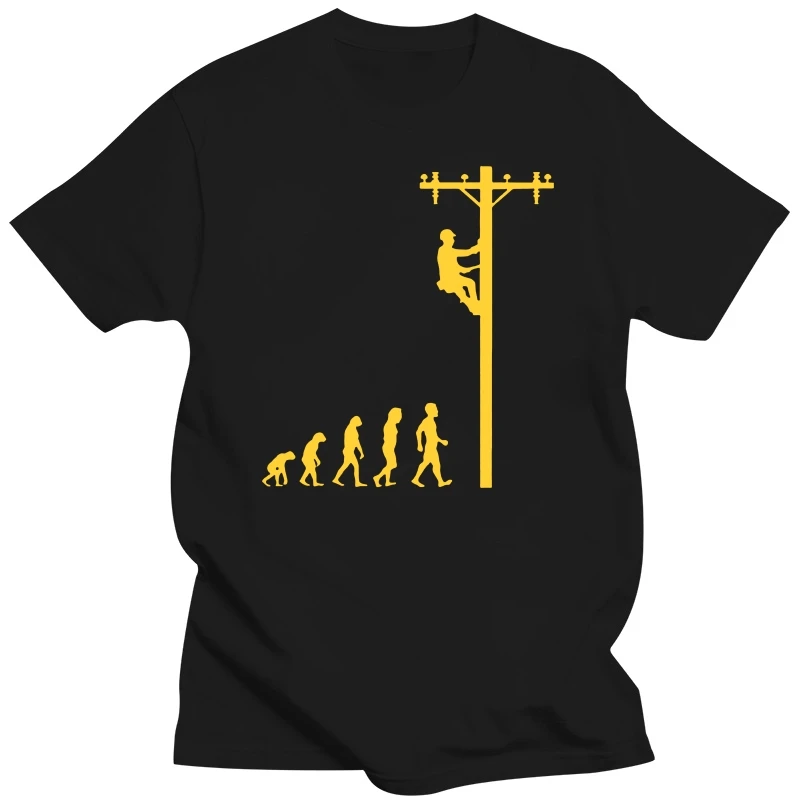 Camiseta divertida de electricista Evolution Lineman, ropa de algodón, camisetas de cuello redondo para hombre, Tops de moda, camiseta informal de gran tamaño
