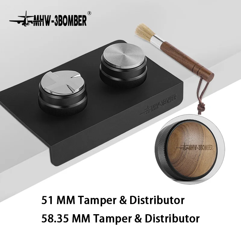 

MHW-3BOMBER 51/53/58mm Espresso Tamper and Coffee Distributor with Tamping Mat and Cleaning Brush Set Professional Leveler Tools